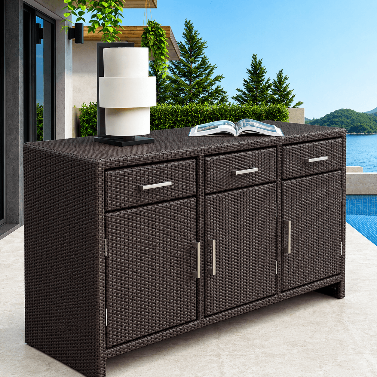 Pool Side Wicker Drawer Counter