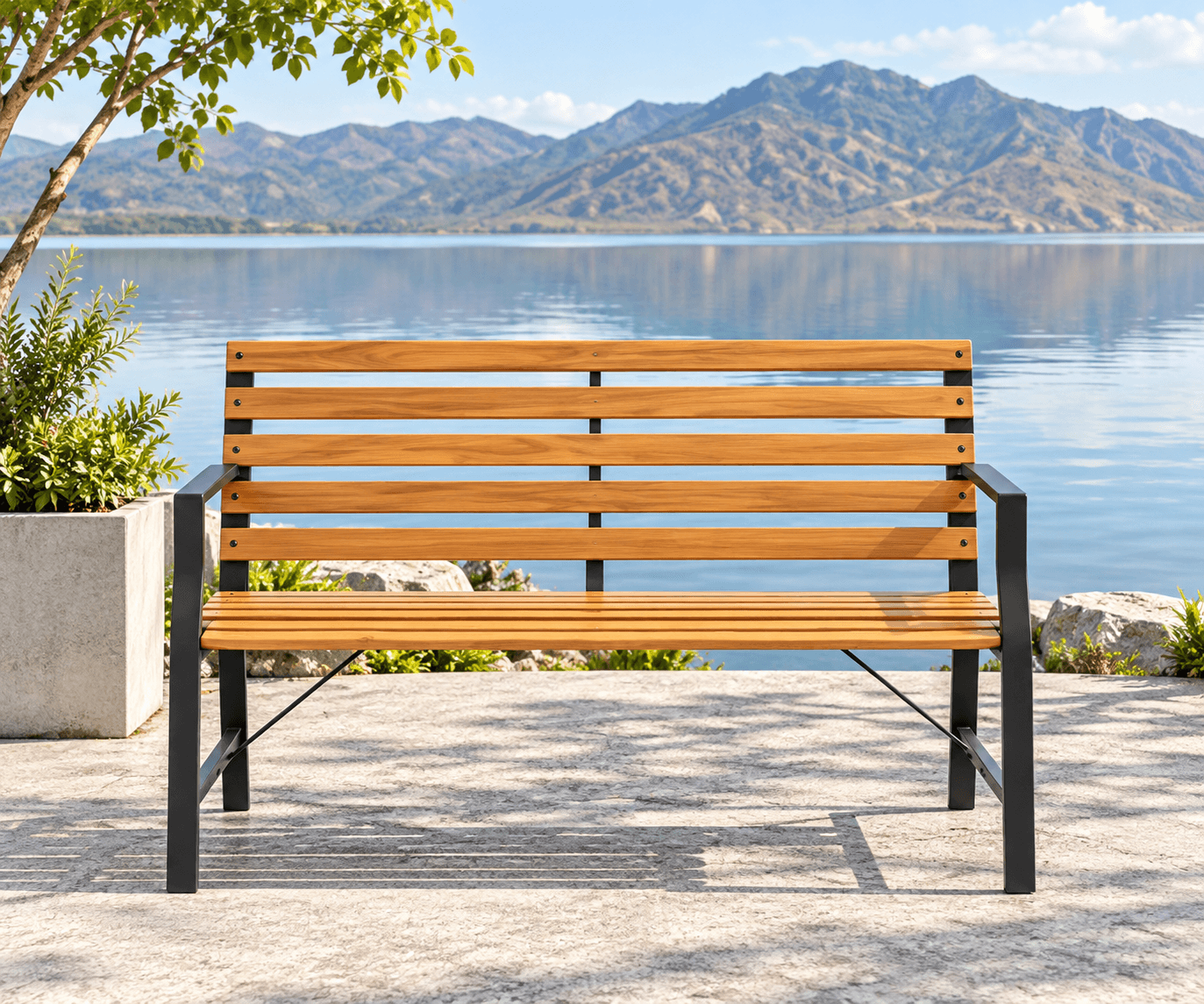 AD-183 Wood And Metal Double Seater Bench