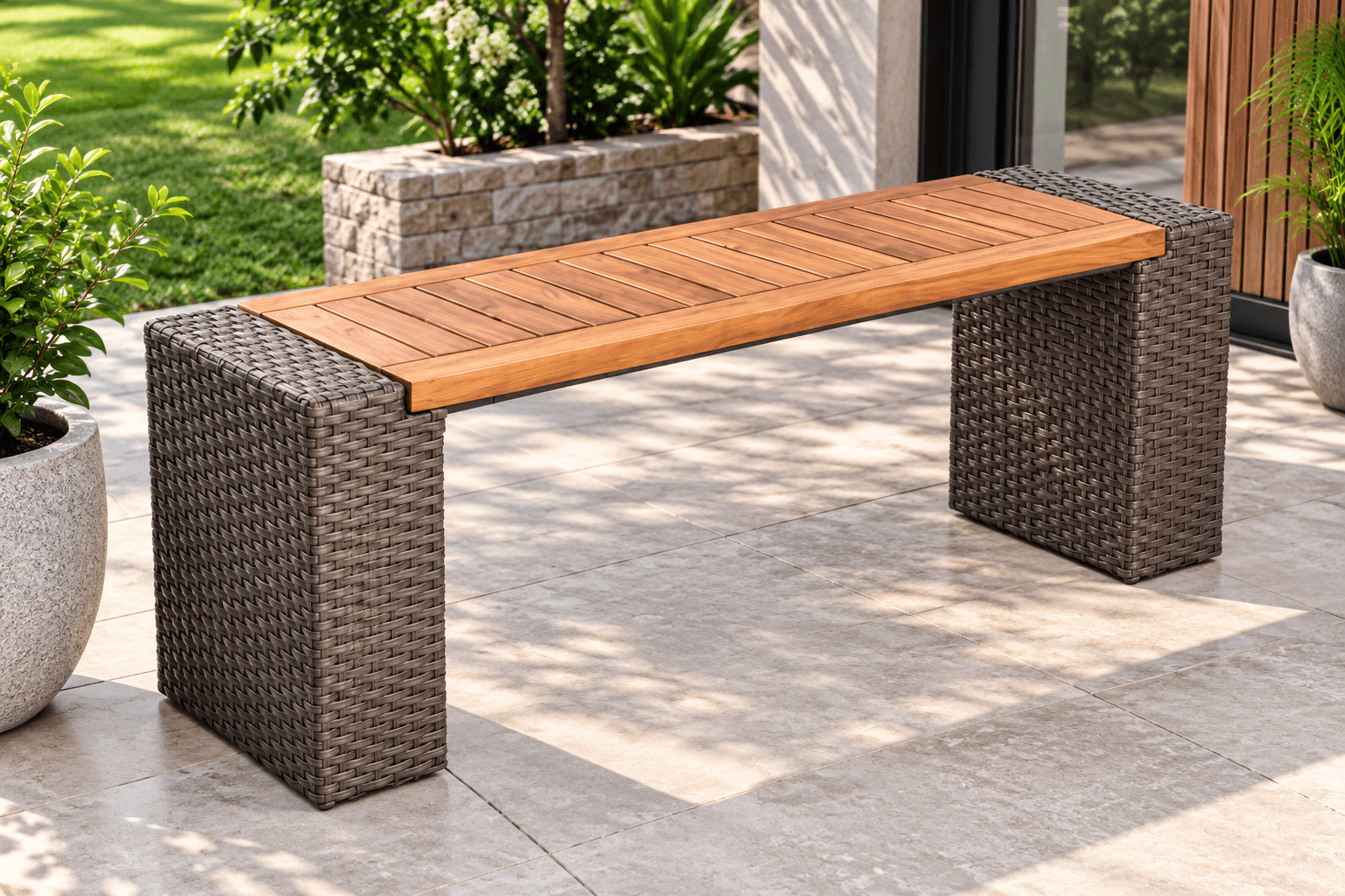 AD-184 Wood And Wicker Bench